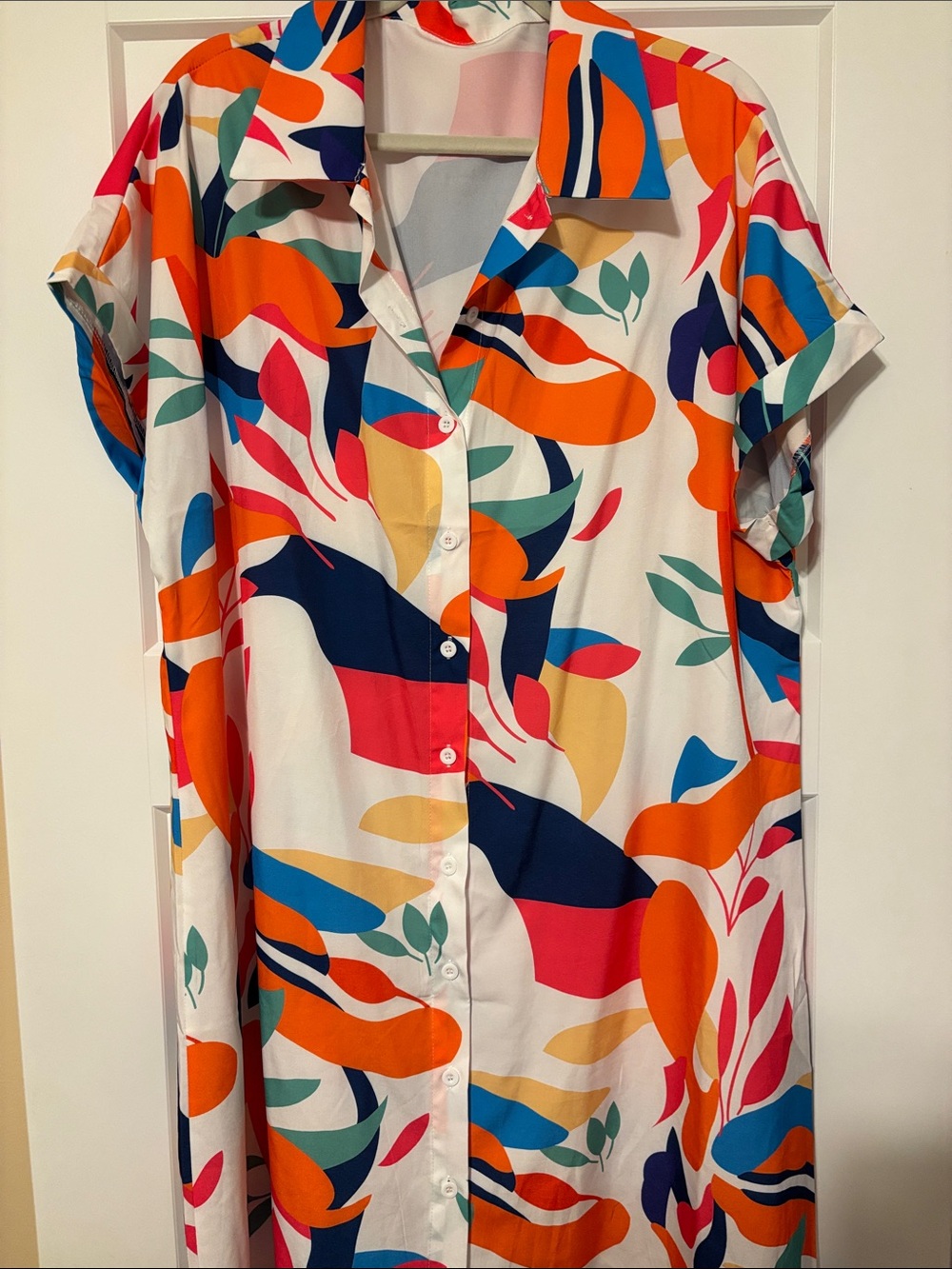 SHEIN White Multicolor Abstract Button-Up Shirt Dress